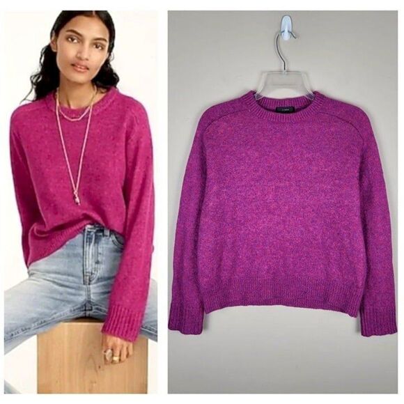 J. Crew Size S Relaxed Saddle Sleeve Crewneck Sweater Merino Alpaca Fuchsia - Picture 1 of 11